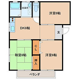 マルワカハイツ 2階3DKの間取り