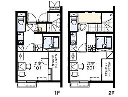 レオネクストこぶし 2階1Kの間取り