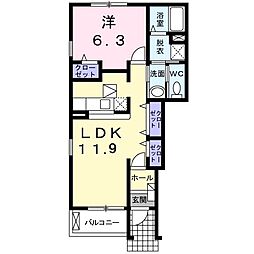 カルムＢ 1階1LDKの間取り