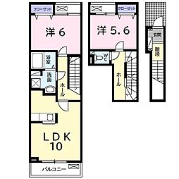カーサ　ファミリア 2階2LDKの間取り