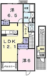ライフステージ　ウエスト 2階2LDKの間取り