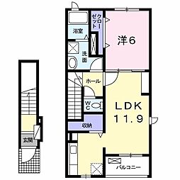 リバーサイド稲熊 1LDKの間取図画像