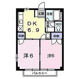 リバーサイド中川Ｂ 1階2DKの間取り