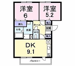 サンブルージュ 2階2DKの間取り