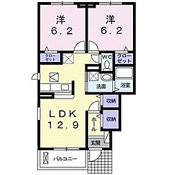 関東鉄道竜ヶ崎線 入地駅 徒歩17分の賃貸アパート 1階2LDKの間取り