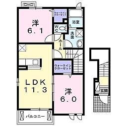 Ｎｏｒｔｈ　Ｆｒｏｎｔｉｅｒ 2階2LDKの間取り