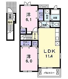 レジデンス宝 2階2LDKの間取り