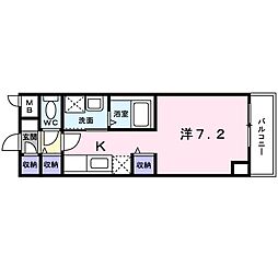 パークサイド砂山 6階1Kの間取り