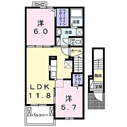 ドゥ　サント　ノレ 2階2LDKの間取り