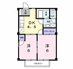 アネックス山王 2階2DKの間取り