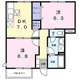ラフレシール・メゾンII 1階2DKの間取り