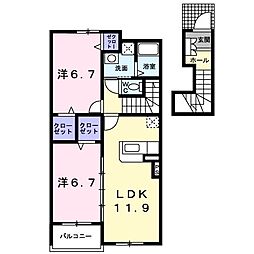 サンレミ国森C 2LDKの間取図画像