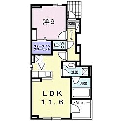 エスペランサII 1階1LDKの間取り