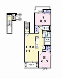 Ｍ　Ｎ　Ｒ．II 2階2LDKの間取り