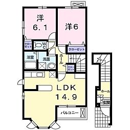 サンライトベルB 2LDKの間取図画像