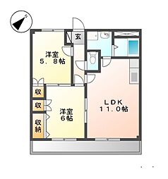 マンションルミナス 2階2LDKの間取り