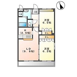 パストラル宮東 2階2LDKの間取り