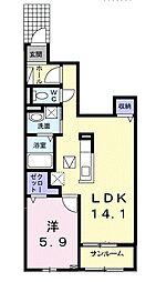 メブキヒルズ　アリア 1階1LDKの間取り