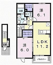 ネロミロスＢ 2階2LDKの間取り