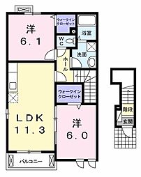 ネオグランデ 2階2LDKの間取り