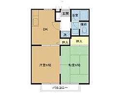 アルカディアA棟 2DKの間取図画像