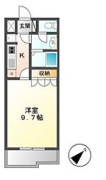 シティルミナスVII 2階1Kの間取り