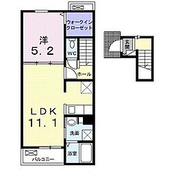 ラフレシール 2階1LDKの間取り
