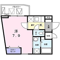 ミル・コリーヌ 3階1Kの間取り