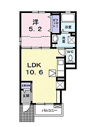 カルム上宿 1階1LDKの間取り
