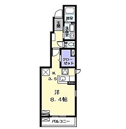 ラフレシール　I 1階ワンルームの間取り