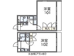 レオパレスゴールドレジデンス出藍 1Kの間取図画像
