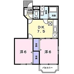サンシャインＡ 1階2DKの間取り