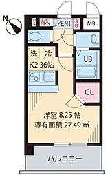 ウィッシュ・スクエア・イースト 3階1Kの間取り