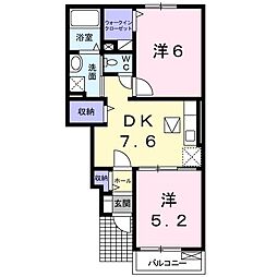 レイール　I棟 1階2DKの間取り