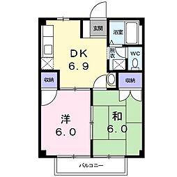 ドミール内田 1階2DKの間取り