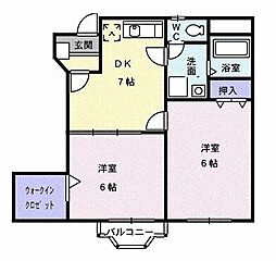 エステート川島B 2DKの間取図画像