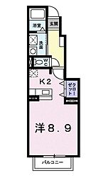 フローラ西館　Ｂ 1階ワンルームの間取り