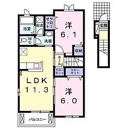 ポム・フルール 2階2LDKの間取り