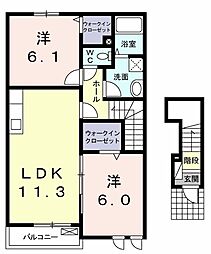 アムールB 2LDKの間取図画像