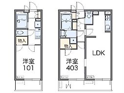 レオパレスラッキー 4階1Kの間取り
