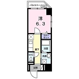 リベルラ 3階1Kの間取り
