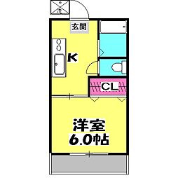 第2田辺コーポ 1階1Kの間取り