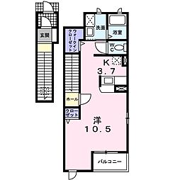 多摩都市モノレール 桜街道駅 徒歩17分の賃貸アパート 2階1Kの間取り