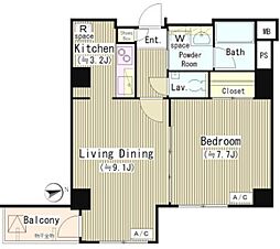 京王線 初台駅 徒歩3分の賃貸マンション 2階1LDKの間取り