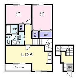 四日市あすなろう 内部駅 徒歩7分の賃貸アパート 2階2LDKの間取り