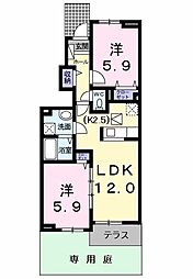 グロリアス　ホームII 1階2LDKの間取り