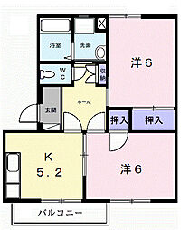 ラ・フォーレ星見ヶ丘II 2階2DKの間取り