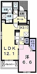 ラ・ルーチェ 1階1LDKの間取り