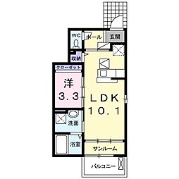 ＧＲＥＥＮ 1階1LDKの間取り
