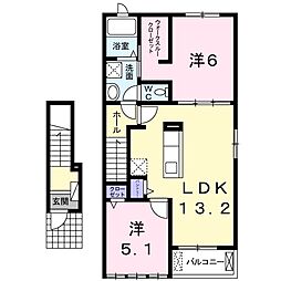 ラッフィナート富洲原I 2階2LDKの間取り